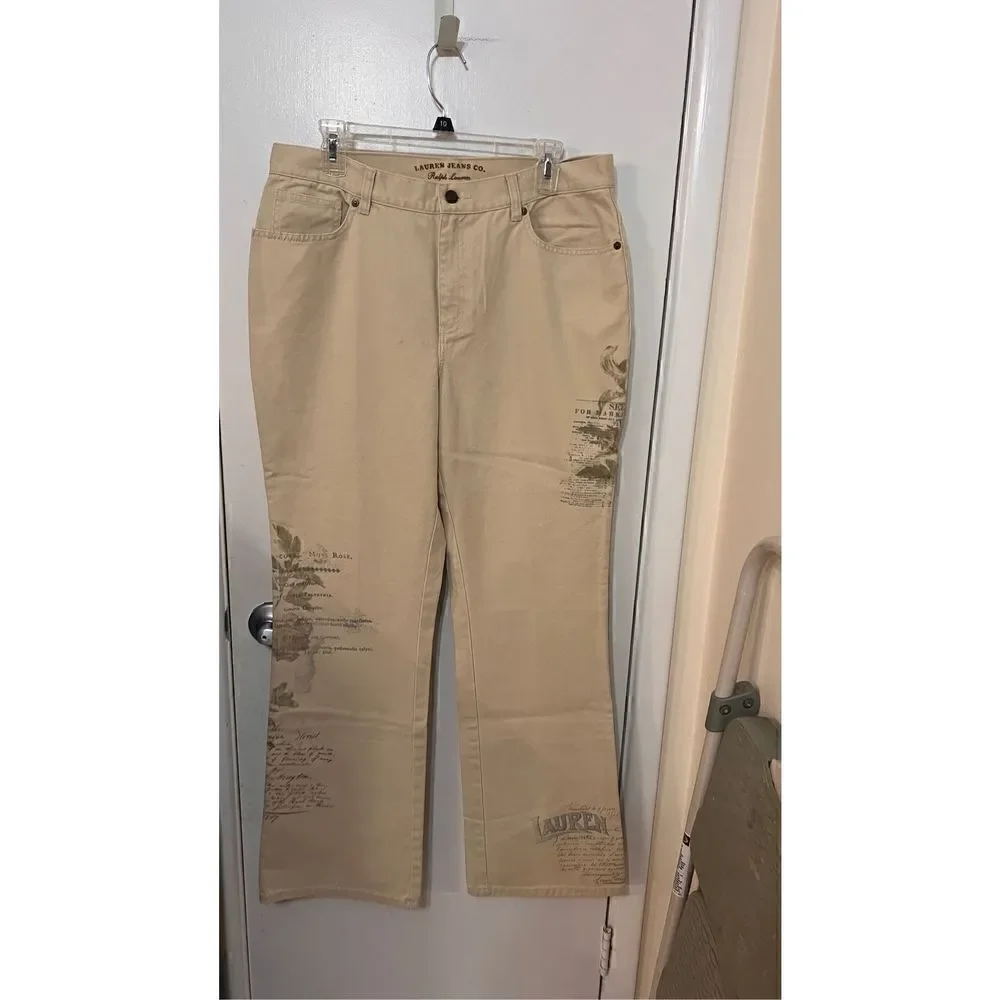 LAUREN RALPH LAUREN JEANS CO.  LETTER PRINT NATURAL HIGH RISE SLIMING PANTS SZ 1